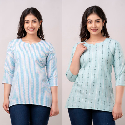 VROEGER Women Self Design Straight Kurta(Blue, Green)