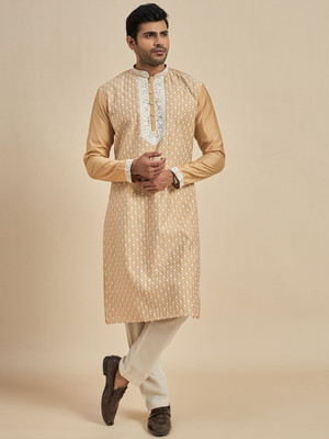 ANOUK Men Self Design Straight Kurta(Gold)