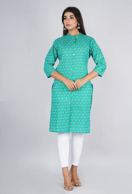 Lihimisu Women Printed Straight Kurta(Green)