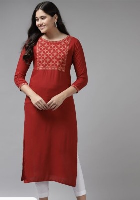 Qura Women Solid A-line Kurta(Red)