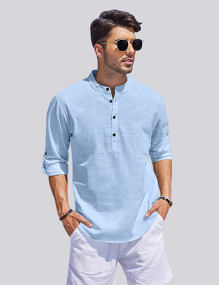bellstone Men Solid A-line Kurta(Blue)
