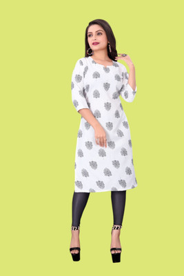 Tulsii Fab Women Floral Print Straight Kurta(White)