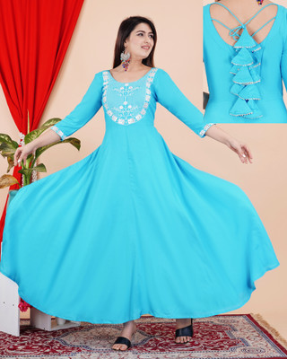 DSS FASHION Women Embroidered Anarkali Kurta(Light Blue)