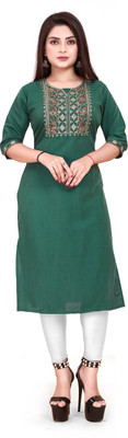 ANITA LYCRA Women Embroidered A-line Kurta(Green)