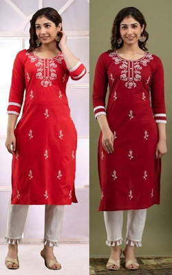 SISTO Women Chikan Embroidery A-line Kurta(Multicolor)