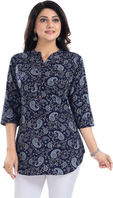 Meher Impex Women Printed Straight Kurta(White, Blue)