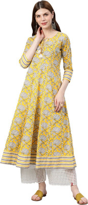 Yash Gallery Women Floral Print Anarkali Kurta(Yellow)
