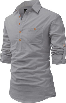 Univibe Men Solid Pathani Kurta(Grey)