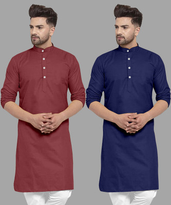 UDANIENTERPRISE Men Solid Straight Kurta(Dark Blue, Maroon)