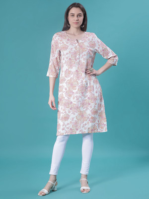 V-MART Women Printed A-line Kurta(Beige)
