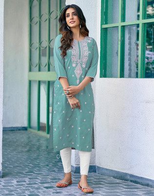 Anmi Embroidered Women Straight Kurta(Green)