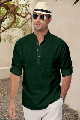 clothingveda Men Solid Straight Kurta(Green)