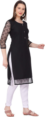 Good Straders Women Solid, Self Design Straight Kurta(Black)