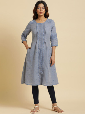 W Women Printed A-line Kurta(Grey)