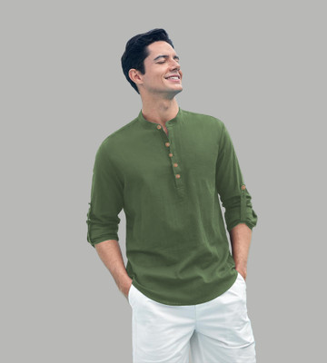 Navkanj Men Solid Straight Kurta(Green)