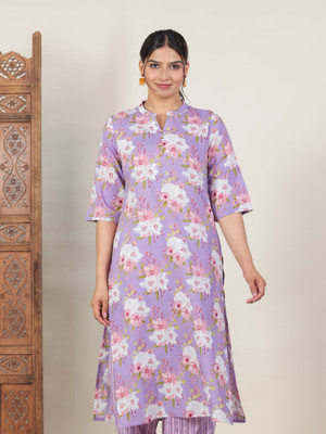 Aramya Women Floral Print Straight Kurta(Purple)