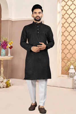 FOXDX Men Embellished Straight Kurta(Black)