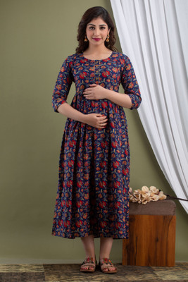 ANIKA FASHIONS Women Printed A-line Kurta(Blue)