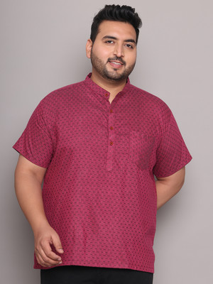 ED PLUS Men Printed Straight Kurta(Pink)