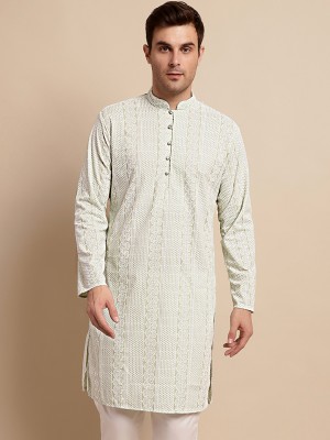 ANOUK Men Embroidered Straight Kurta(Green)