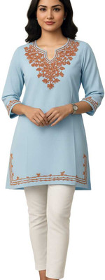 Adorned With Style Women Embroidered Tunic Kurta(Light Blue, Multicolor)