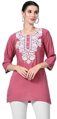 Divastri Women Chikan Embroidery Straight Kurta(Pink)