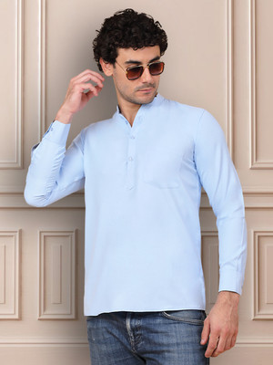 Jompers Men Solid Straight Kurta(Blue)