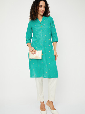MAX Women Printed A-line Kurta(Blue)