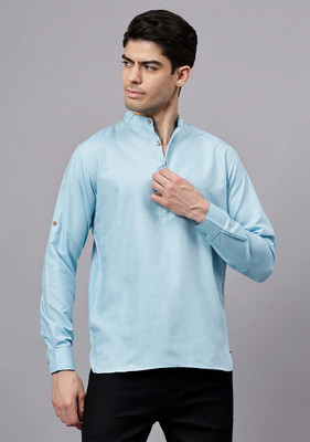 Vashuqi Men Solid A-line Kurta(Silver)