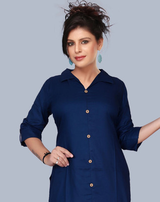 NEWSTARART Women Solid Straight Kurta(Dark Blue)