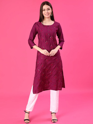 V-MART Women Embellished A-line Kurta(Maroon)