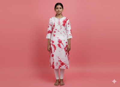 KAKKA JI COLLECTIONS Women Dyed/Ombre, Embroidered, Printed Straight Kurta(Red)