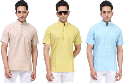 Kavita Fasion Men Solid Straight Kurta(Light Blue, Beige, Yellow)