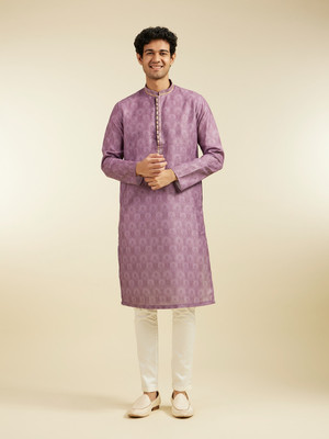 DIWAS by Manyavar Men Printed Straight Kurta(Purple)