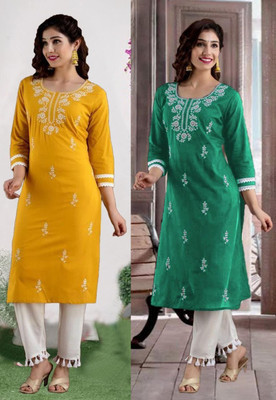 SISTO Women Embroidered Straight Kurta(Multicolor)