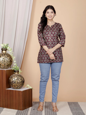 NEXTWEAR Women Printed A-line Kurta(Brown, Beige, Black)