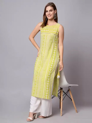Madhurima Collection Women Printed Straight Kurta(Light Green)