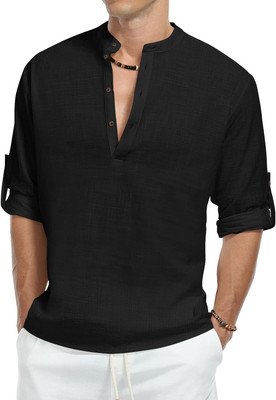 ZIRPIX Men Solid Straight Kurta(Black)