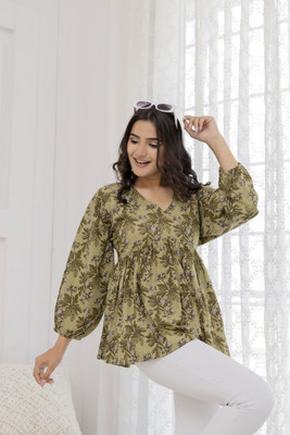 Nayo Women Printed Flared Kurta(Green)