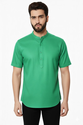 Super Weston Men Solid Straight Kurta(Green)