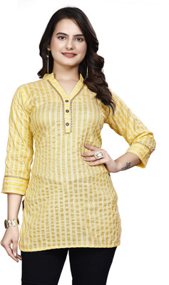RUDRA TIMES Women Self Design A-line Kurta(Yellow)