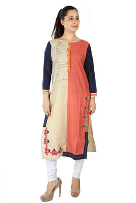 FCK-3 Women Embroidered A-line Kurta(Yellow)
