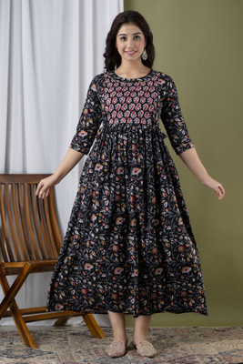 KASHVI CREATION Women Floral Print Anarkali Kurta(Black)