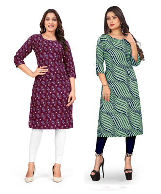 dharmanandan creation Women Printed Straight Kurta(Multicolor)