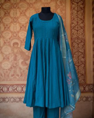 Diamond Drape Labels Women Solid Anarkali Kurta(Light Blue)