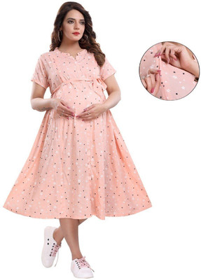 sanjya Women Printed, Self Design Flared Kurta(Pink)