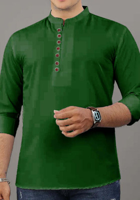 CROWNTAIL Men Solid Straight Kurta(Dark Green)