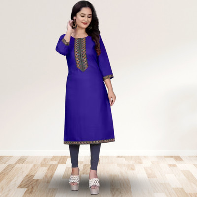Sree Guru Enterprise Women Embellished, Embroidered Straight Kurta(Blue)