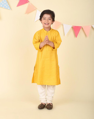 Fabindia Boys Woven Design A-line Kurta(Yellow)