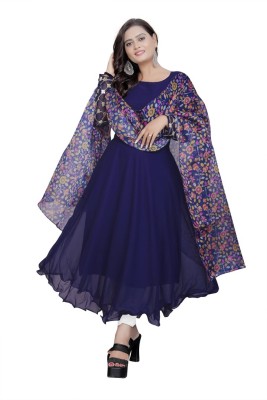 jabak creation Women Applique Anarkali Kurta(Dark Blue)